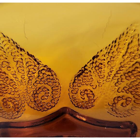 Vintage Amber Pressed Glass Oval Serving Dish Retro Textured Leaf Pattern Bowl - Picture 7 of 7